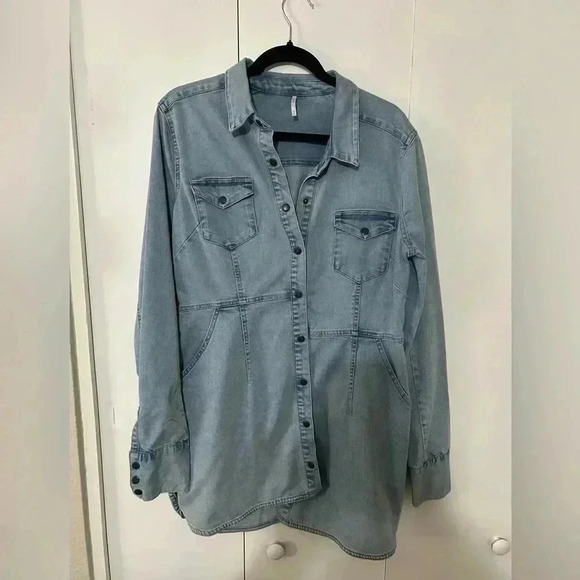 Free people long sleeve women’s blue jean dress - Picture 1 of 11